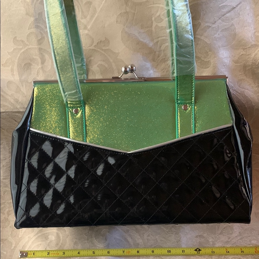 Lux de Ville Sparkle Green & Black Shoulder Bag Purse - Picture 3 of 8